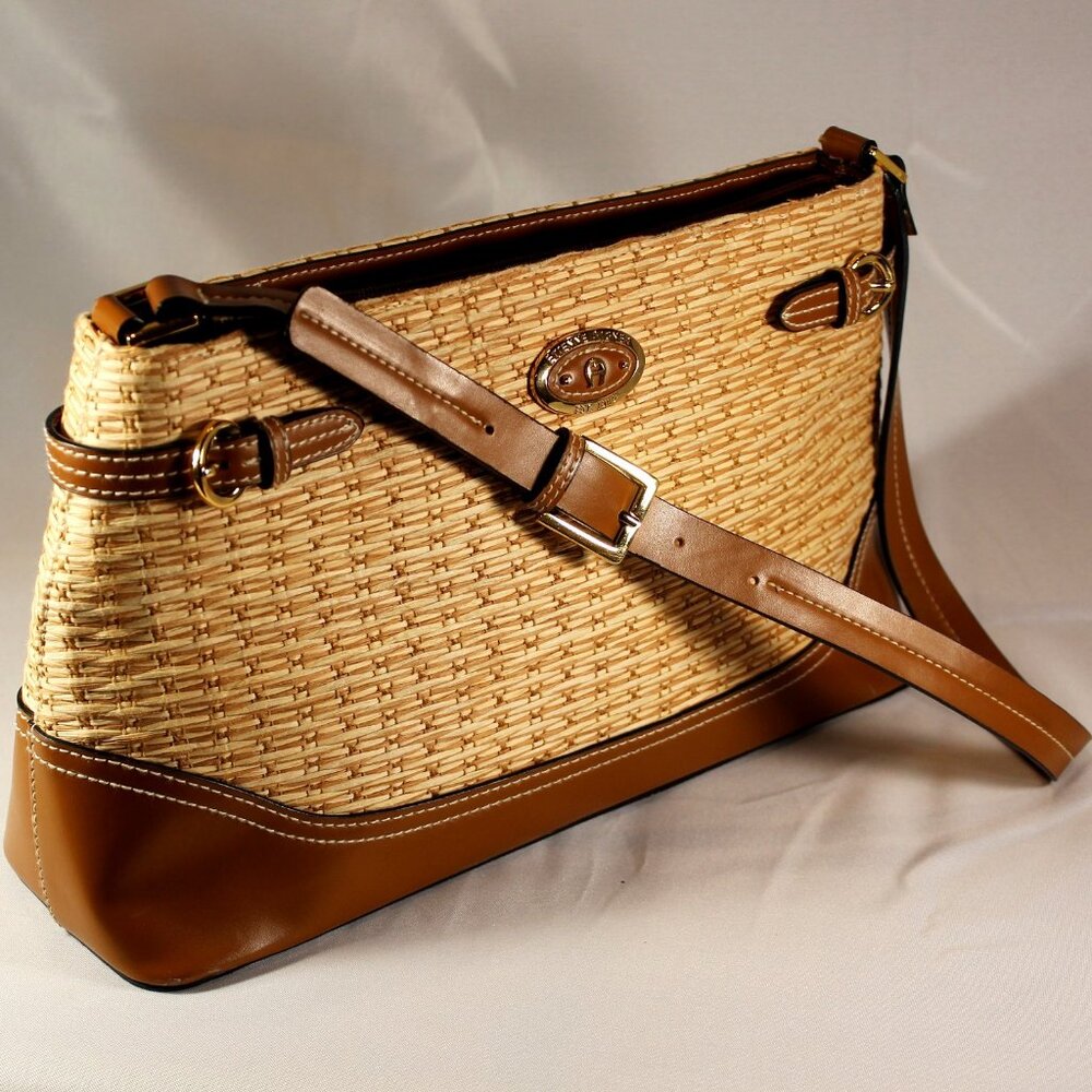 Etienne Aigner straw and jute shoulder bag tan and brown